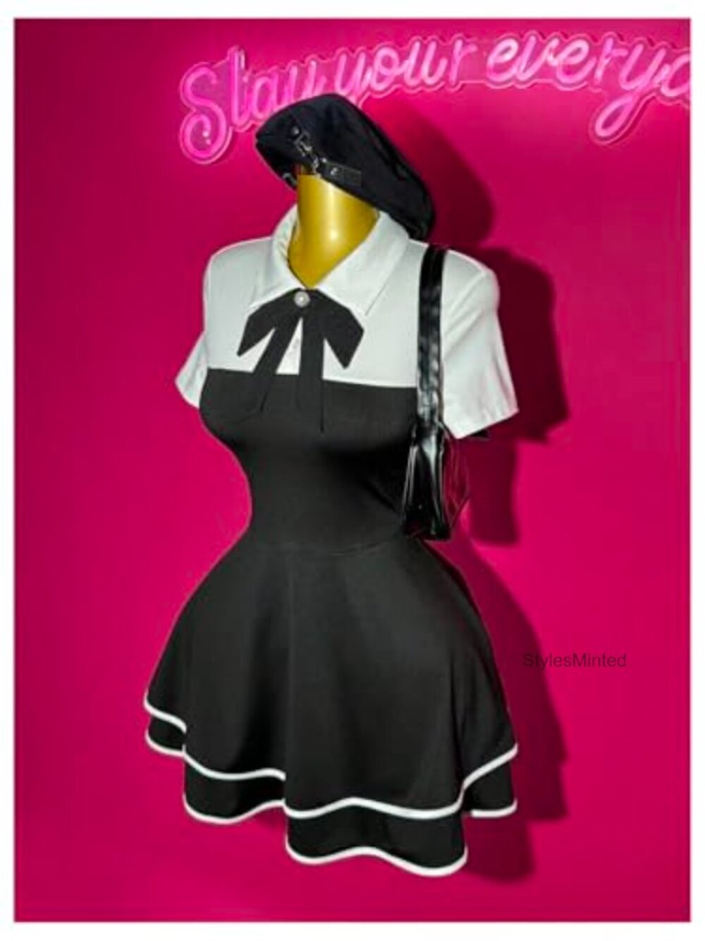 WDIRARA Pearl Tie Ruffle Layered Flowy Preppy A-Line Mini Dress Women's - Picture 3 of 4
